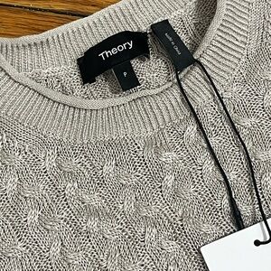Theory Cable Knit Short Sleeve Top - Light Gray